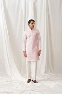 Eid especial indio étnico tradicional desgaste Jacquard Schiffli trabajado Punjabi Kurta pijama para hombres boda Sherwani - Product Image 3