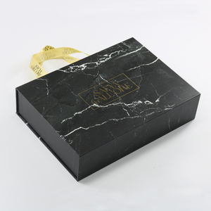 Boîtes rigides en carton marbré en matériaux recyclés personnalisés Poignées en ruban Laminage brillant Tiroir coulissant Boîte cadeau de luxe - Product Image 5