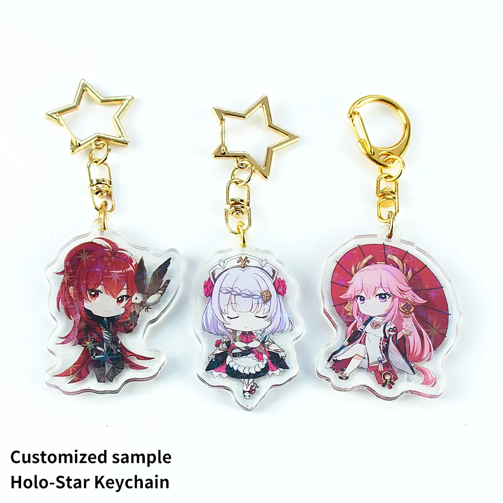 Make your own design printed custom acrylic keychain holographic charms anime transparent key chain wholesale souvenirs gift