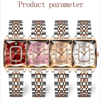 Jam Tangan Wanita Mewah Poedagar, Model Kotak Berlian Kalender Quartz, Set Hadiah Terlaris untuk Wanita, Tali Baja Tahan Karat