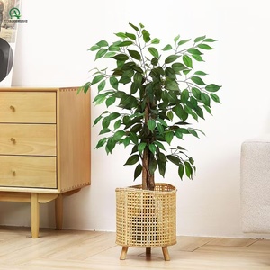 Feuilles artificielles en soie, arbre de <span class=keywords><strong>ficus</strong></span> vert en plastique, <span class=keywords><strong>pot</strong></span> noir pour anniversaire, aspect naturel, décoration pour la maison, mariage, fête, bureau, café - Product Image 6