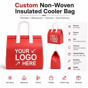 Sac isotherme écologique non tissé grande capacité, imperméable, pour livraison, avec logo personnalisé, réutilisable, sac à déjeuner - Product Image 1