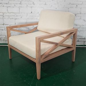 Fauteuil d'extérieur <span class=keywords><strong>en</strong></span> teck avec coussins beiges et structure <span class=keywords><strong>en</strong></span> X - Product Image 4