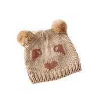Gorro Infantil Clásico con Diseño de Mariquita y Oso, 100% Acrílico, Diseño en Contraste Azul y Rojo, Unisex para Niños y Niñas, Grueso y Cálido para Otoño
