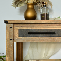 Console d'entrée vintage shabby chic en bois massif, 2 tiroirs, 1 étagère, durable, montage facile, salon, ferme, hôtel