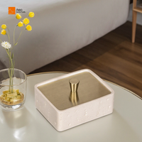 Boîte personnalisée en coton travertin en polyrésine de luxe avec couvercle en acier inoxydable Organisateur de rangement pour la maison et la salle de bain des équipements de l'hôtel