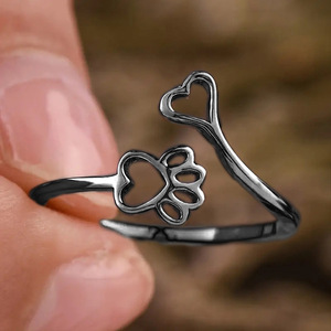 Anello regolabile a forma di cuore con zampa di gatto, grazioso gioiello da dito a forma di animale, regalo per studentesse e donne, da indossare tutti i giorni. - Product Image 2