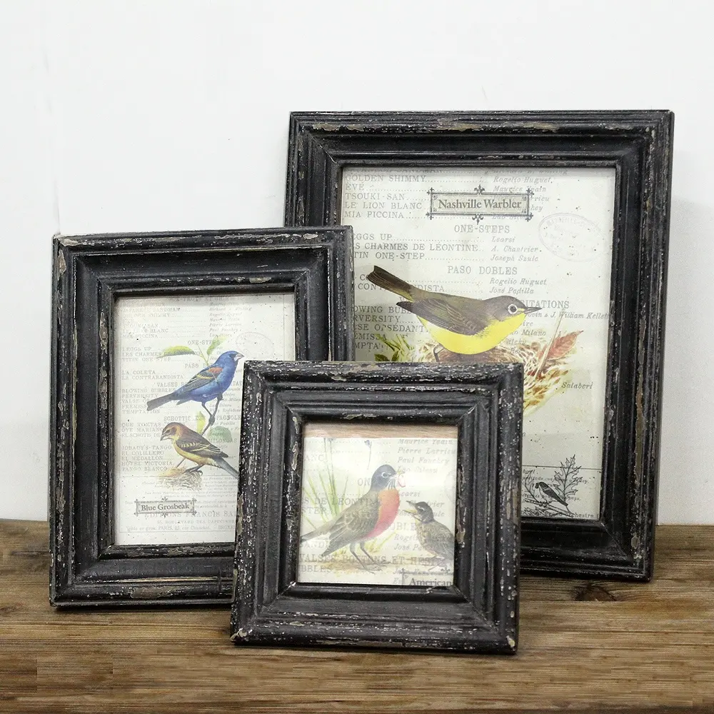 Wholesale Shabby Chic Cheap Customized Rustic Wall Picture Sets Antique Handmade Mini Black Funia Wooden Photo Frame