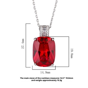 Collier simple en cuivre écologique avec pendentif rectangulaire en zircone cubique rouge 15*20mm, pierre précieuse colorée pour femmes - Product Image 6
