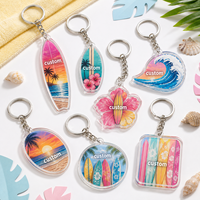 Porte-clés en acrylique transparent personnalisable de haute qualité, imprimé en couleur, en forme de planche de surf, cadeaux promotionnels
