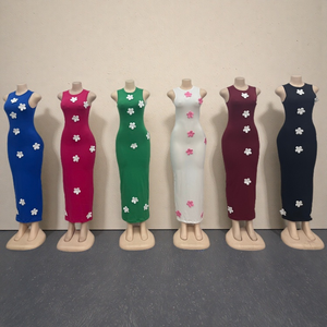 Nuovo fiore all'ingrosso Slim Fit senza maniche <span class=keywords><strong>attillato</strong></span> abito estivo alla moda Casual lungo da <span class=keywords><strong>donna</strong></span> - Product Image 5