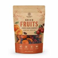 Herbruikbare verpakking van ecologisch verantwoorde staande zakken voor gedroogd fruit, met ziplock sluiting en voedselveilige aluminiumfolie.
