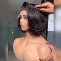 13x4 Frontal de encaje HD sin pegamento para pelucas de corte Pixie corto ondulado en capas recto Bob Peluca de encaje completo SDD corte Romo hecho cabello humano