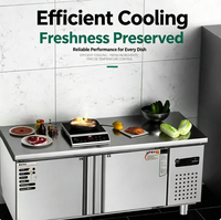 Table de préparation réfrigérée professionnelle pour sandwichs et salades, 2 portes, 8 bacs, refroidissement par ventilateur, plan de travail en acier inoxydable 304, fournisseur direct d'usine