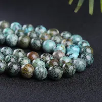 Natural Africa Turquoise Stone Smooth Matte Loose Round Green Black Spot African Turquoise BeadsためJewelry Making