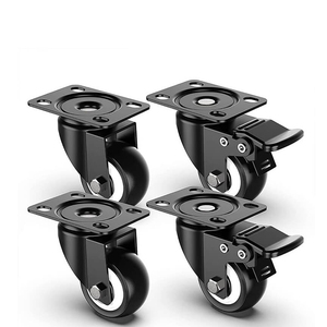 <b>4</b> Black 40mm Swivel <b>Wheels</b> with Brake for <b>Trolleys</b> and Furniture 360 Degree Rotation Max Load 180kg - Product Image 1