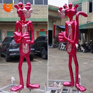 Tùy Chỉnh Màu Hồng Panther Thép Không Gỉ Điêu Khắc Ngoài Trời Trung Tâm Mua Sắm Phim Hoạt Hình Động Vật Sàn Đấm Trong Phụ Kiện Sơn Kỹ Thuật - Product Image 1