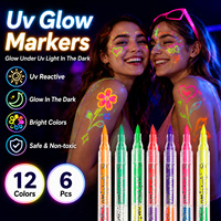 Marqueurs de tatouage temporaire UV OEM à double pointe, stylo fluorescent pour l'art corporel, emballage personnalisé, logo, marque privée, vente en gros d'usine