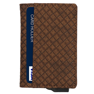 CardHoda Aluminum Card Holder Brown Leather <b>RFID</b> <b>Blocking</b> Fold Closure Men's Minimalist <b>Wallet</b> Short Geometric Pattern - Product Image 4
