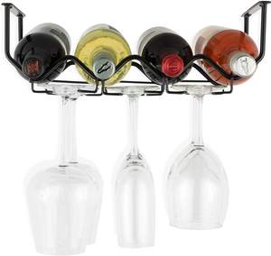 Debajo del Gabinete Estante de vino y Soporte para vasos Organización de cocina con organizador de 4 botellas - Product Image 2