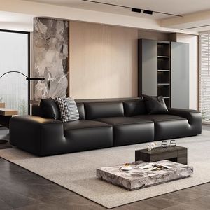 Grande divano sezionale nero in vera pelle moderno minimalista stile italiano per soggiorno piccolo appartamento - Product Image 4