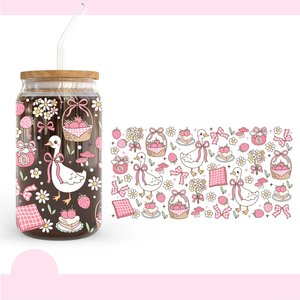 Hot Girls 16oz Glass Can Wrap Cute Pink Bow Daisy Floral Iced Coffee Cut File Taza de tamaño personalizado para Book Lover Estética Coquette - Product Image 4