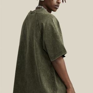 T-shirt vieilli vintage streetwear décontracté uni à manches courtes oversize 100% coton délavé à l'acide avec ourlet fendu Printemps-Été - Product Image 5