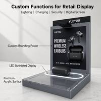 Support d'affichage pour écouteurs sans fil à LED, présentoir personnalisé avec logo, surface acrylique, présentoir de comptoir pour écouteurs Bluetooth