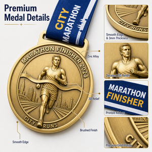 Medali Finisher Lari Olahraga Desain 3D Die Cast Zinc Alloy untuk Lomba Lari Kustom 5K 10K, MOQ Rendah dengan Pita 2026 - Product Image 4