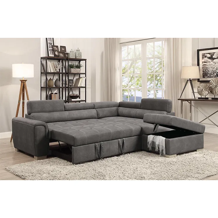 Canapé-lit d'angle pliable en cuir et daim, professionnel, meilleure vente