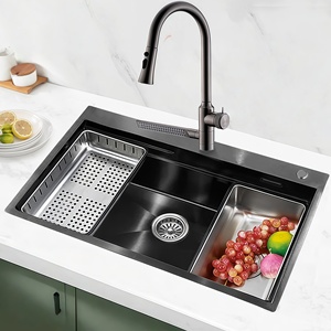 Handmade Large Single Bowl 304 Stainless Steel Sink Single Bowl Dual Tier Sink Kitchen Vegetable Washing Basin - Product Image 1