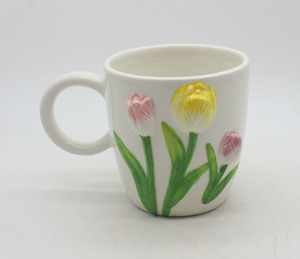 <span class=keywords><strong>Vase</strong></span> à fleurs en céramique blanche avec des tulipes jaunes et roses en 3D et des tiges vertes, décoration d'intérieur - Product Image 5