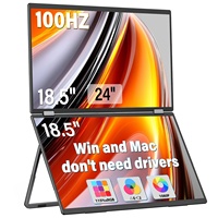 Pantalla Portátil Doble Plegable de 18.5 Pulgadas, Relación de Aspecto 16:9, Soporte Giratorio e Inclinable, Altavoces Integrados, para Viajes y Profesionales Móviles