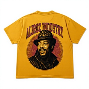 T-shirt en coton jaune uni à manches courtes et col rond pour homme, coupe oversize, formel, grammage lourd 220-260 GSM, impression numérique, maille jersey - Product Image 2