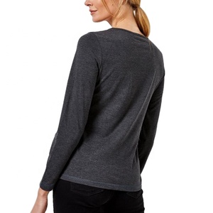 Wholesale Women's <b>Black</b> <b>Long</b> <b>Sleeve</b> <b>T</b>-<b>Shirt</b> 100% Cotton Knitted O-Neck Casual Solid Color Breathable Regular Fit All Seasons - Product Image 5
