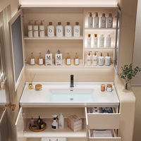 Ensemble de coiffeuse de salle de bain à vasque intégrée en céramique laquée chêne massif de style moderne armoire à miroir intelligente évier de salle de bain pour salles de bain