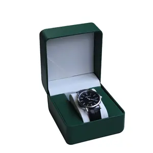 Groothandel Dames Heren Horloge Geschenkdoos Custom Handgemaakte Garantie Kaart Zak Groen Pu Lederen Winder Horloge Collectie Doos Met Logo