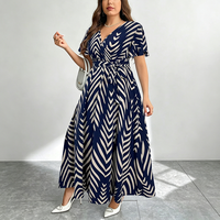 Robe de bal en mousseline imprimée personnalisée, taille plus, col en V, taille naturelle, manches courtes, longueur cheville, élégante, collection été 2026