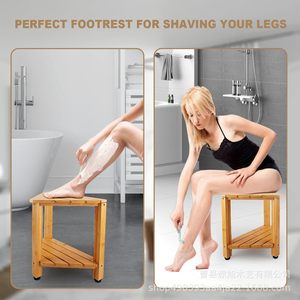 Tabouret de douche en bois Chixu, sur mesure, couleur grain de bois, siège d'angle pour salle de bain, pour se raser les jambes - Product Image 1