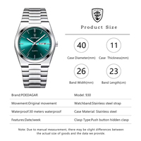 Poedagar Reloj 930 Montre Homme Quartz Lumineux Date Acier Inoxydable Verre Étanche OEM ODM Faible MOQ