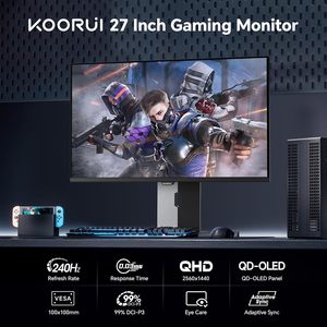 KOORUI Monitor Gaming OLED 27 inci, Monitor komputer 1440P 240Hz 0.03ms Tipe C layar ramping pengisian daya - Product Image 3