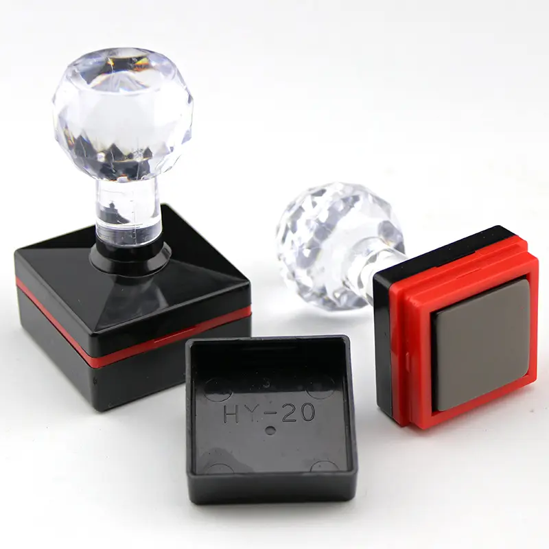 GED Self Ink Office Square Flash Stamp With Ink Filling Hole Stamp And Edge Seal HY Series Crystal Handle Rubber Stamp
