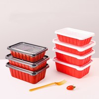 Grote capaciteit 30oz rode en zwarte plastic voedselcontainers met deksels, BPA-vrij, herbruikbaar, milieuvriendelijk, recyclebaar, magnetronbestendig, afhaallocatiebox
