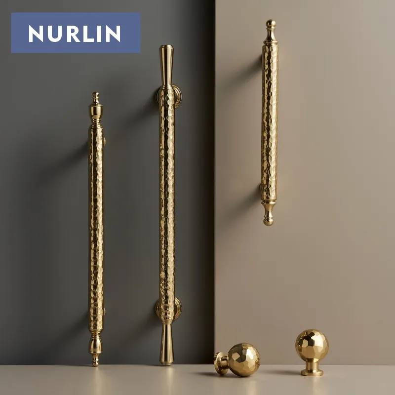Nurlin Solid Brass Handmade Hammer Pattern Furniture Wardrobe Cabinet Knobs Door Drawers Cloakrooms Pull Furniture Handles