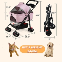 Poussette double pour animaux de compagnie avec support détachable Chariot à 4 roues pour chiens et chats Fermeture à glissière Panier de rangement portable et respirant