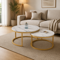 Table basse en bois moderne et ronde avec plateau en marbre pour salon – Offre spéciale Japon