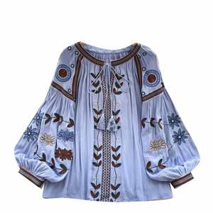 Autumn Vintage Full Sleeve O-Neck Casual Blouses Women Wide Sleeve Front Embroidery Loose Fit Eco-Friendly Breathable <b>Shirts</b> - Product Image 5