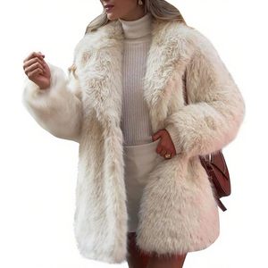 Manteau long en fausse fourrure pour femme, col à revers moelleux, veste d'hiver chaude, vêtement d'extérieur épais et duveteux, manteau tendance à manches longues - Product Image 1