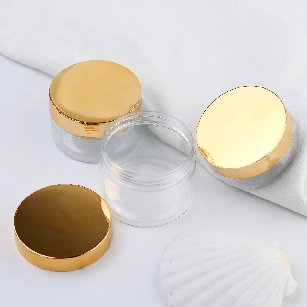 Luxury Plastic Container Jars with Gold Lids 20ml 30ml 50ml 60ml Empty Face Cream PET Powder Jars Skin Care Packaging