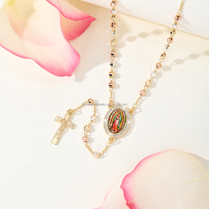 Collar Católico Religioso en Forma <span class=keywords><strong>de</strong></span> Y con Cuentas <span class=keywords><strong>de</strong></span> Latón, San <span class=keywords><strong>Benito</strong></span>, San Judas, Virgen María, Rosario Tricolor Chapado en Oro <span class=keywords><strong>de</strong></span> 14k con <span class=keywords><strong>Cruz</strong></span> - Product Image 3